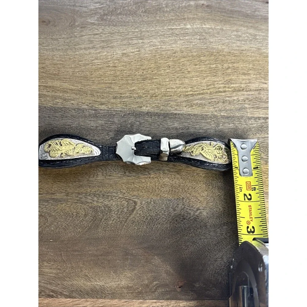 Montana Silversmiths Silver And Gold Tone on Black Leather Watch Strap